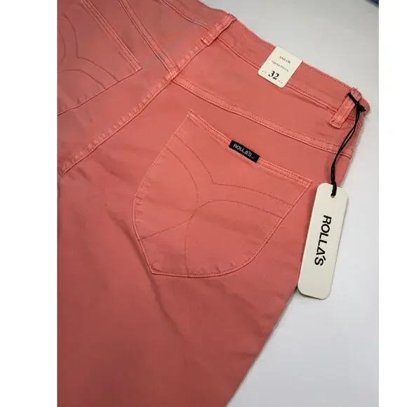 Rollas Sailor Drill High Rise Wide Leg Jeans Peach Pink Size 32 NWT - Picture 4 of 13